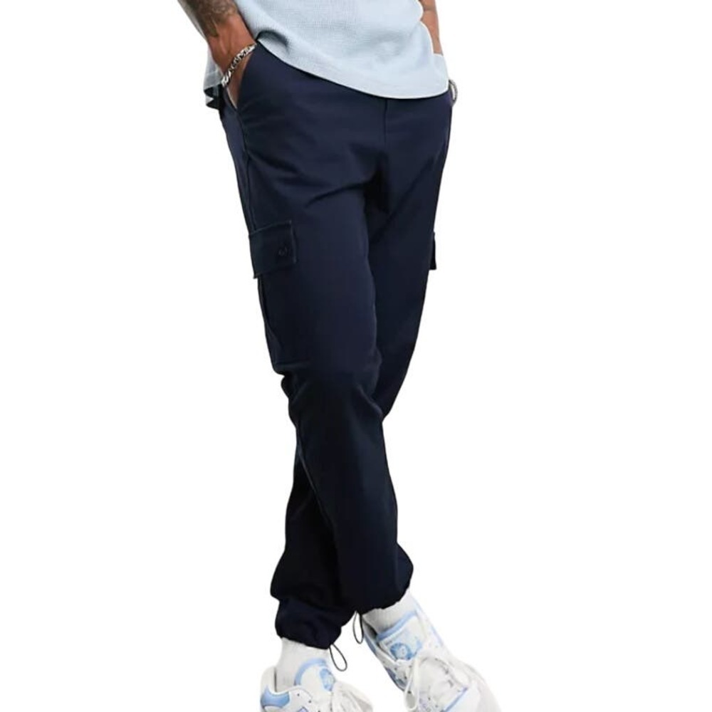 ASOS Design Tapered Cargo Trousers in Navy, Size 36X32​​​​​